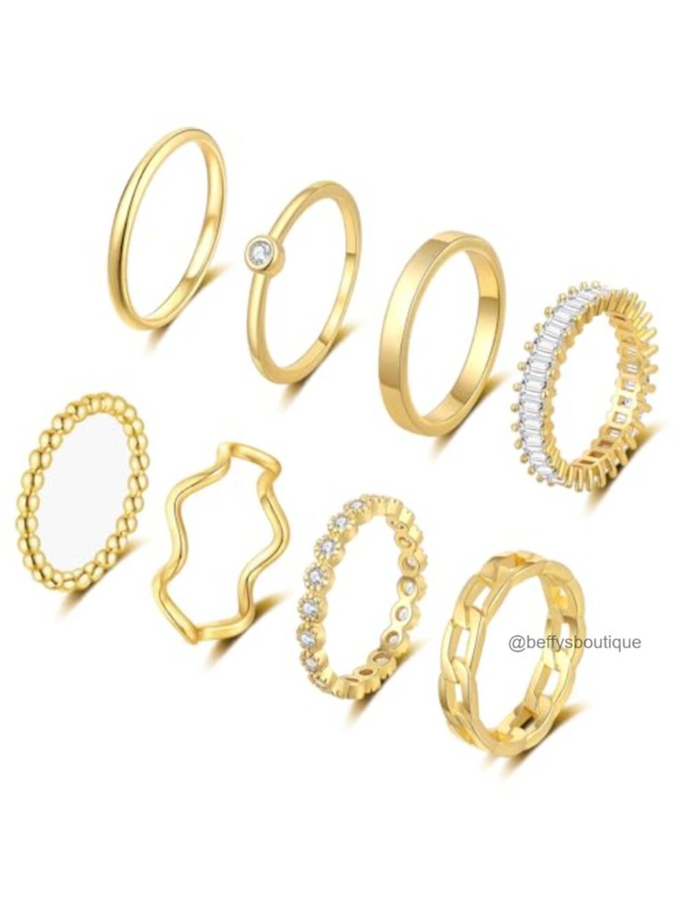 14K Gold Plated Stacking Rings Set 8PC Cubic Zirconia Dainty Band